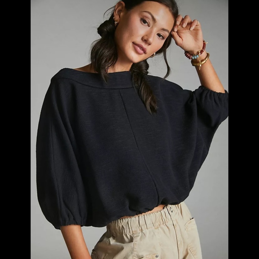 Anthropologie Sandra Boat Neck Black Top